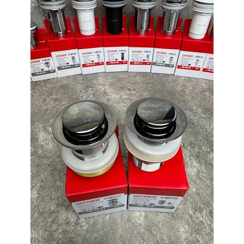 Донний клапан для раковини Koer PW-09-01 з переливом автоматичний Click-Clack 1 1/4″ Хром KR5796 - фото 3