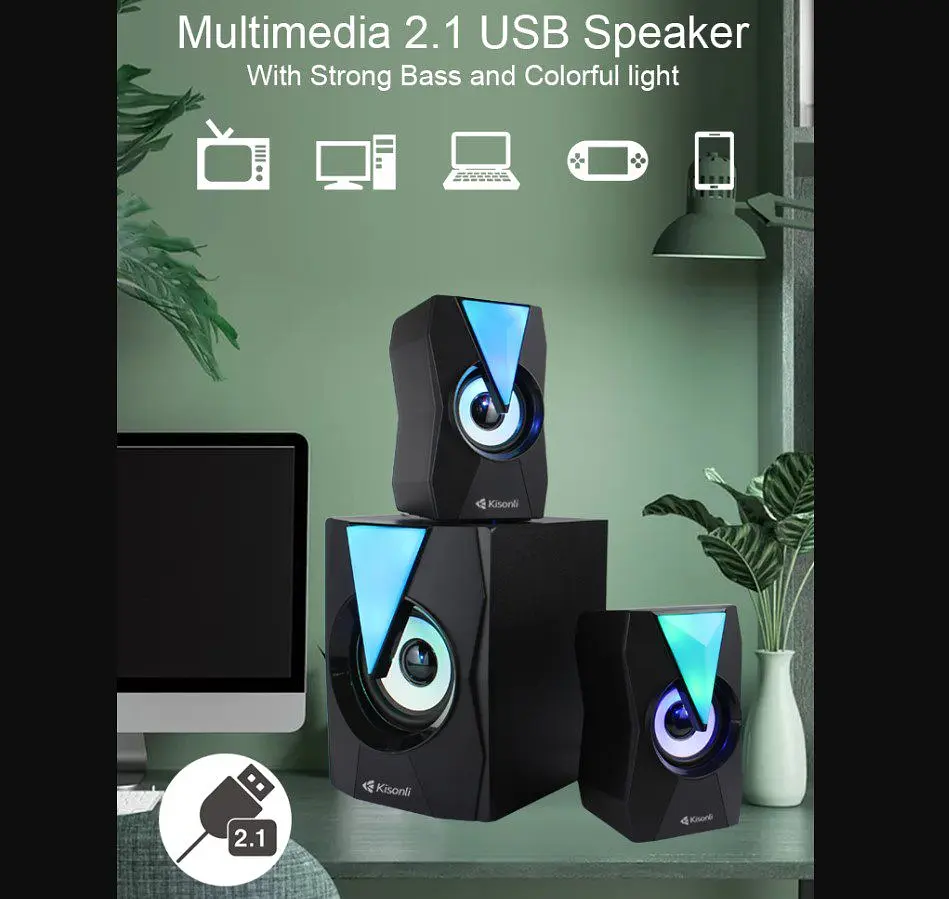 Компьютерные колонки 2.1 Kisonli TM4000U, Bluetooth, AUX, 5W+2x3W - фото 6