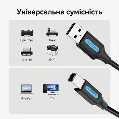 Кабель для принтера Vention USB 2.0 AM/BM 10.0m ferrite black (COQBL) - фото 2