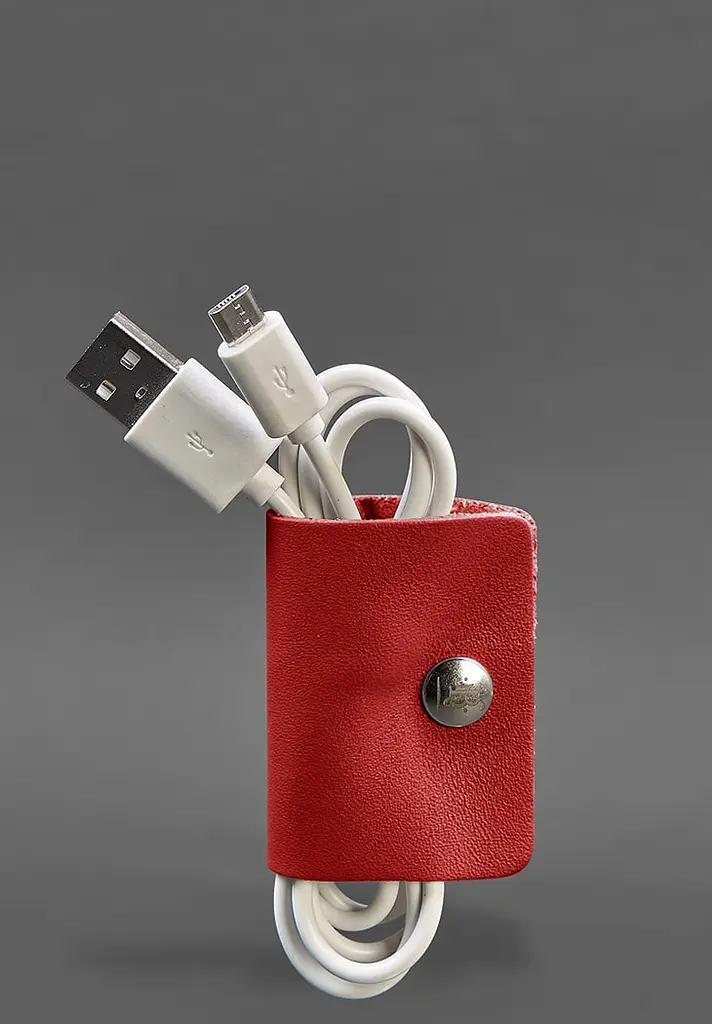 Шкіряний холдер для навушників та проводів 2.0 Червоний - фото 4