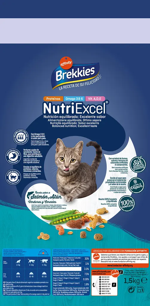 Сухий корм для кішок Brekkies Cat Salmon and Tuna 1.5 кг повноцінний раціон для дорослих кішок лосось з тунцем - фото 2