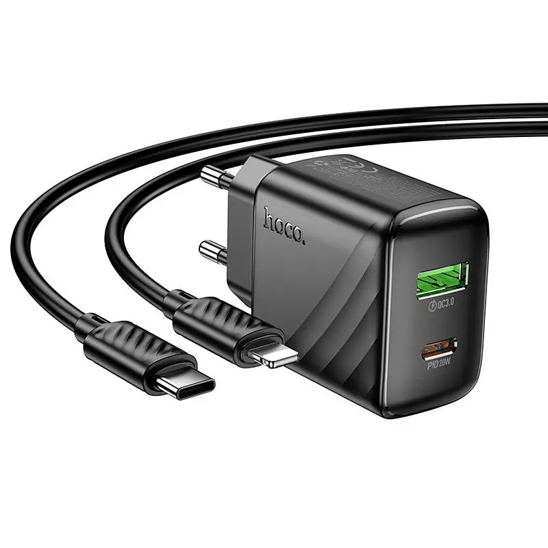 МЗП Hoco CS25A Rico PD20W+QC3.0 (1USB-A/1C) + кабель Type-C to Lightning Black - фото 4