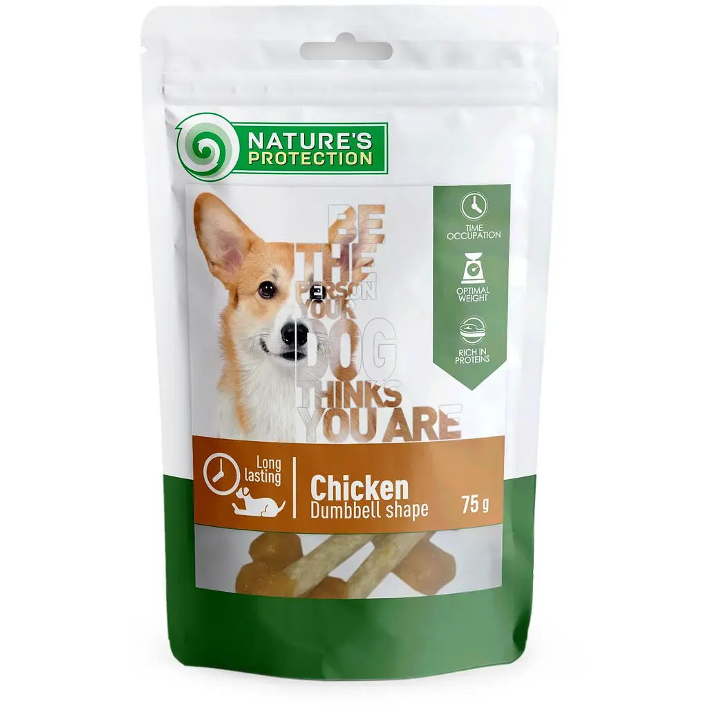 Лакомства для собак с курицей в форме гантели Nature's Protection snack for dogs with chicken 75g - фото 1