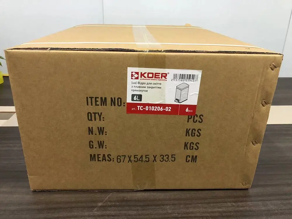 Відро для сміття з плавним закриттям прямокутне Koer TC-010206-02 6 л нержавіюча сталь KR5594, Нержавіюча сталь - фото 8