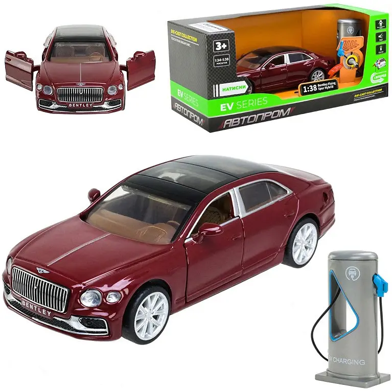 Колекційна металева модель автомобіля Автопром Bentley Flying Spur Hybrid із зарядною станцією, інерцією, світлом та звуком 1:38 - фото 6