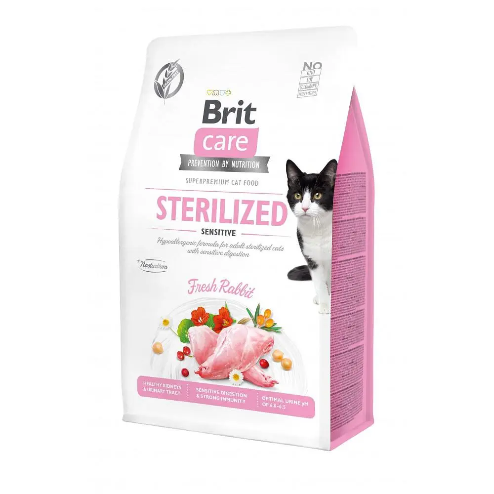 Сухий корм Brit Care Cat GF Sterilized Sensitive для стерилізованих кішок з чутливим травленням, з кроликом 400 г (арт.171291)