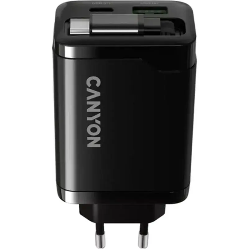 Зарядний пристрій Canyon 1xUSB-C PD65W + 1xUSB QC3.0 + cable USB-C to USB-C black (CNS-CURC65ACB) - фото 4