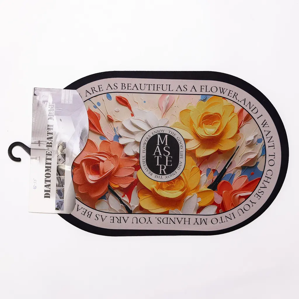 Диатомитовый 3d овальный коврик Beautiful Flowers 38×58 (см) влагопоглощающий коврик для кухни ванны и туалета Yiwu HP-42-55 - фото 4