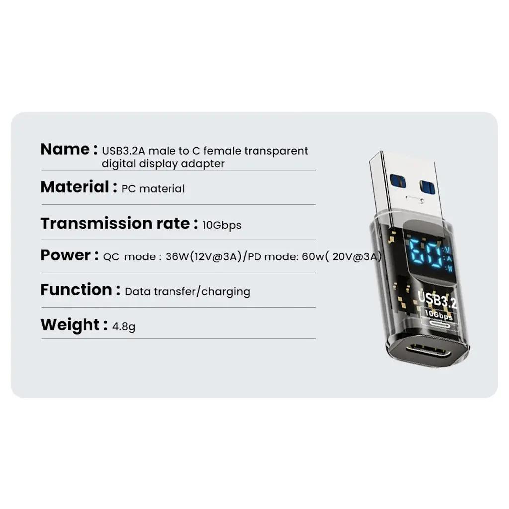 Перехідник USB 3.2 AM to USB-C F 10Gbps QC 36W PD60W with display XoKo (AC-230TCU) - фото 3