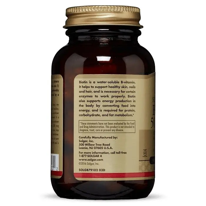 Биотин 5 мг 5000 мкг повышенная прочность в капсулах №100 Solgar Biotin - фото 2