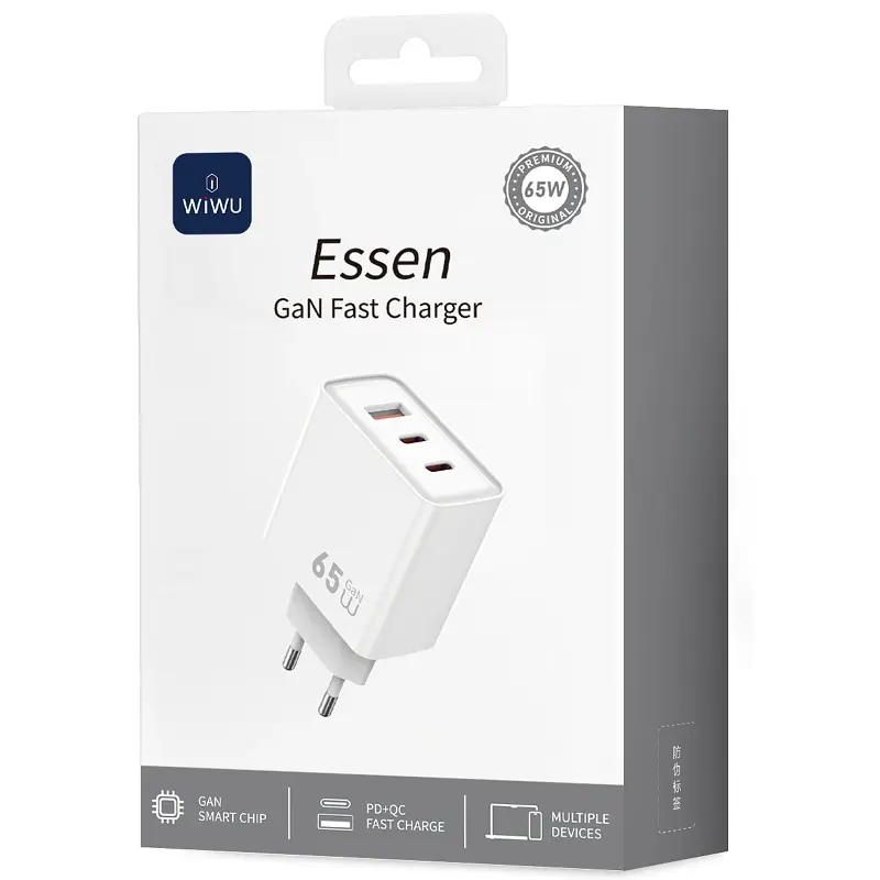 Мережевний зарядний пристрій WIWU G005 Essen PD65W+QC3.0 GaN 1USB-A/2C White - фото 2