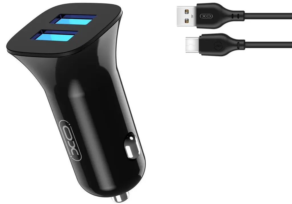 Автомобільний зарядний пристрій XO TZ10 double USB 12W 2.4A Type-C cable Чорний