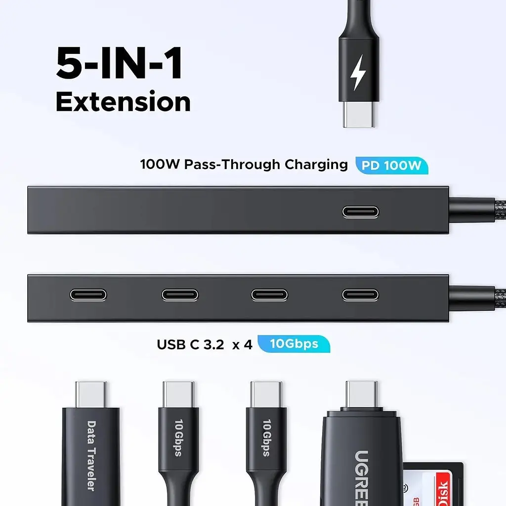 Хаб USB 3.2 Type-C -> 4хUSB-C 3.2 Gen2 10Gbps PD 100W Black CM806 Ugreen - фото 3