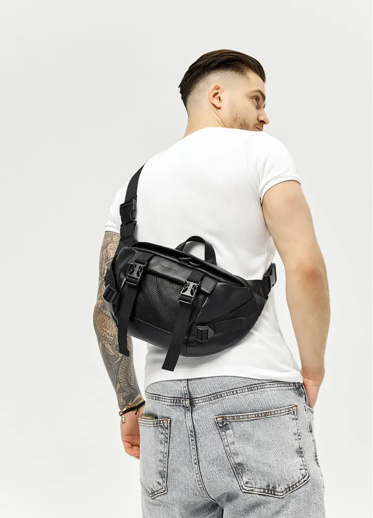 Велика чоловіча сумка бананка Sambag DynamicDart чорна 38 × 21 × 7 см (80411101m) - фото 2