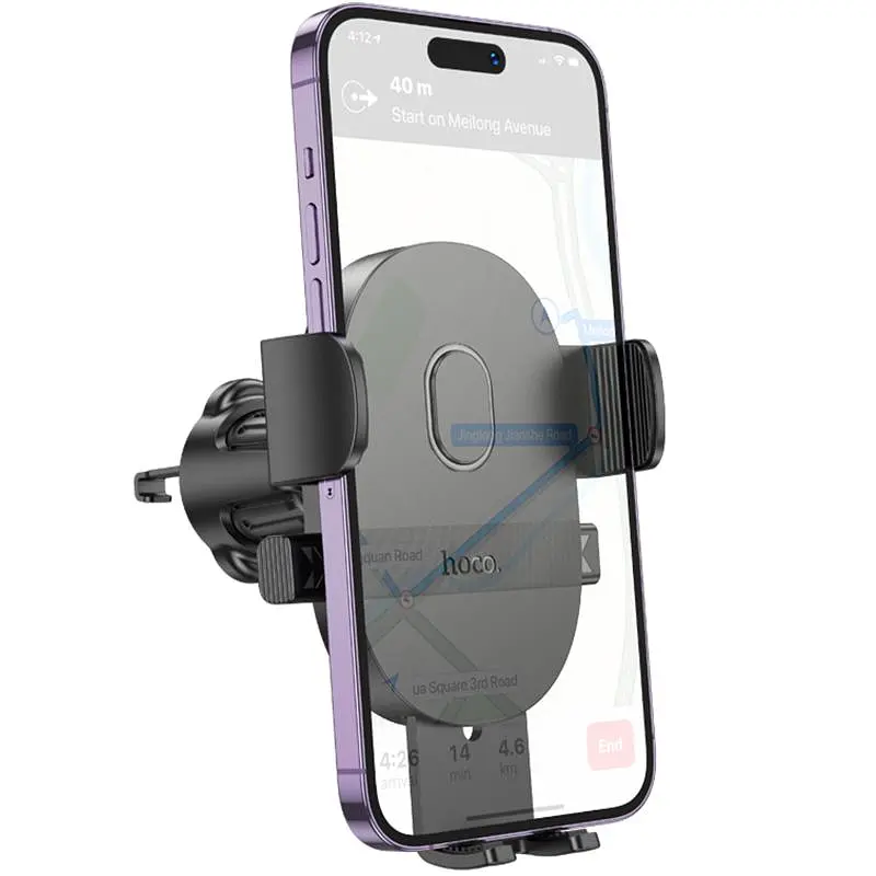 Автодержатель Hoco H18 Mighty one-button (воздухозаборник) Черный - фото 2