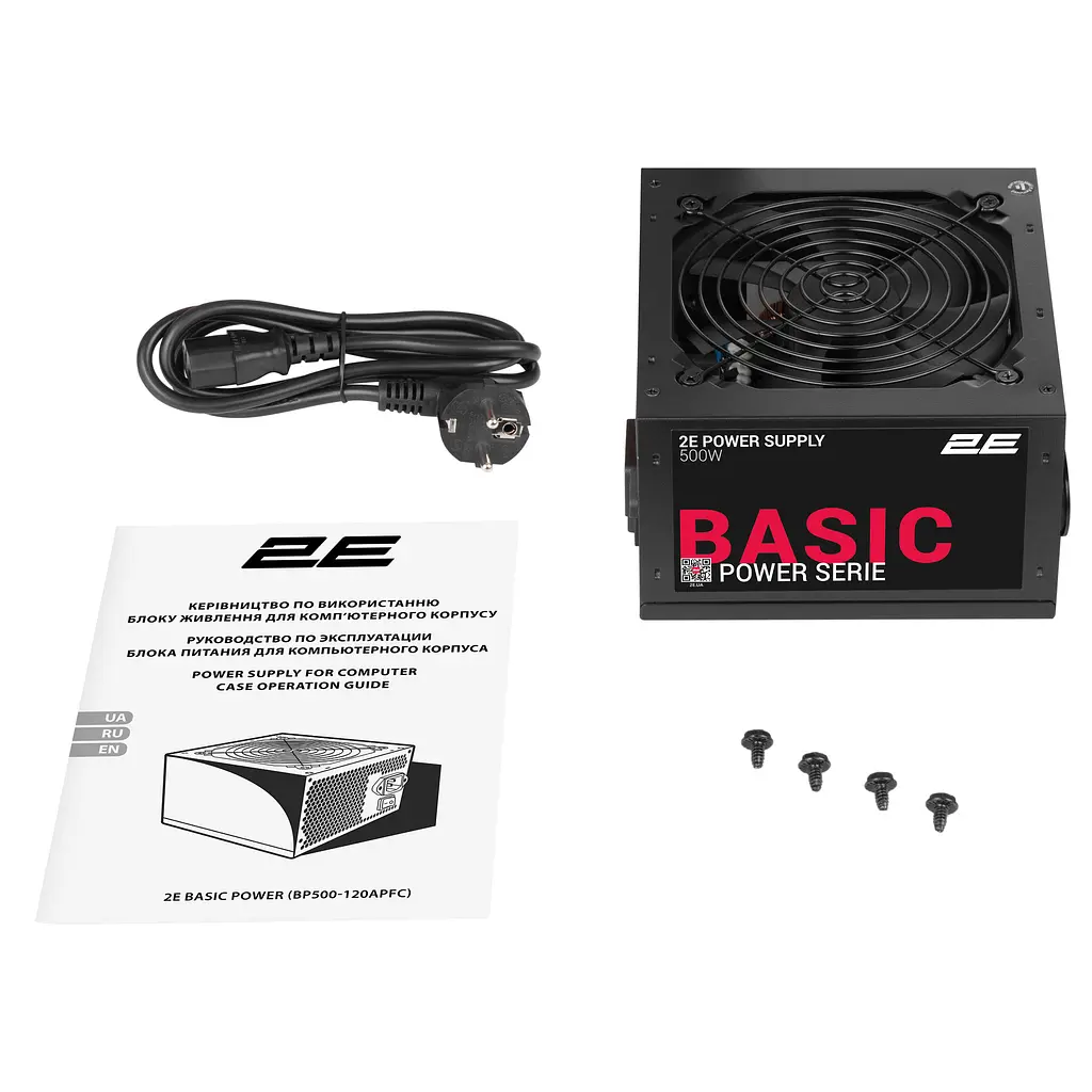 2E Блок живлення Basic Power (500W), 80%, 120мм, 1xMB 24pin(20+4), 1xCPU 8pin(4+4), 3xMolex, 4xSATA, 2xPCIe 8pin(6+2) - фото 6