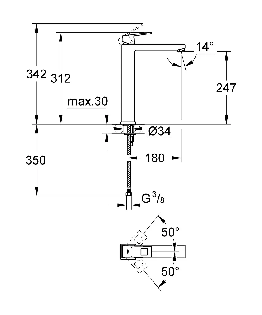 Eurocube Одноважільний змішувач для раковини XL-Size (23406000) - фото 7