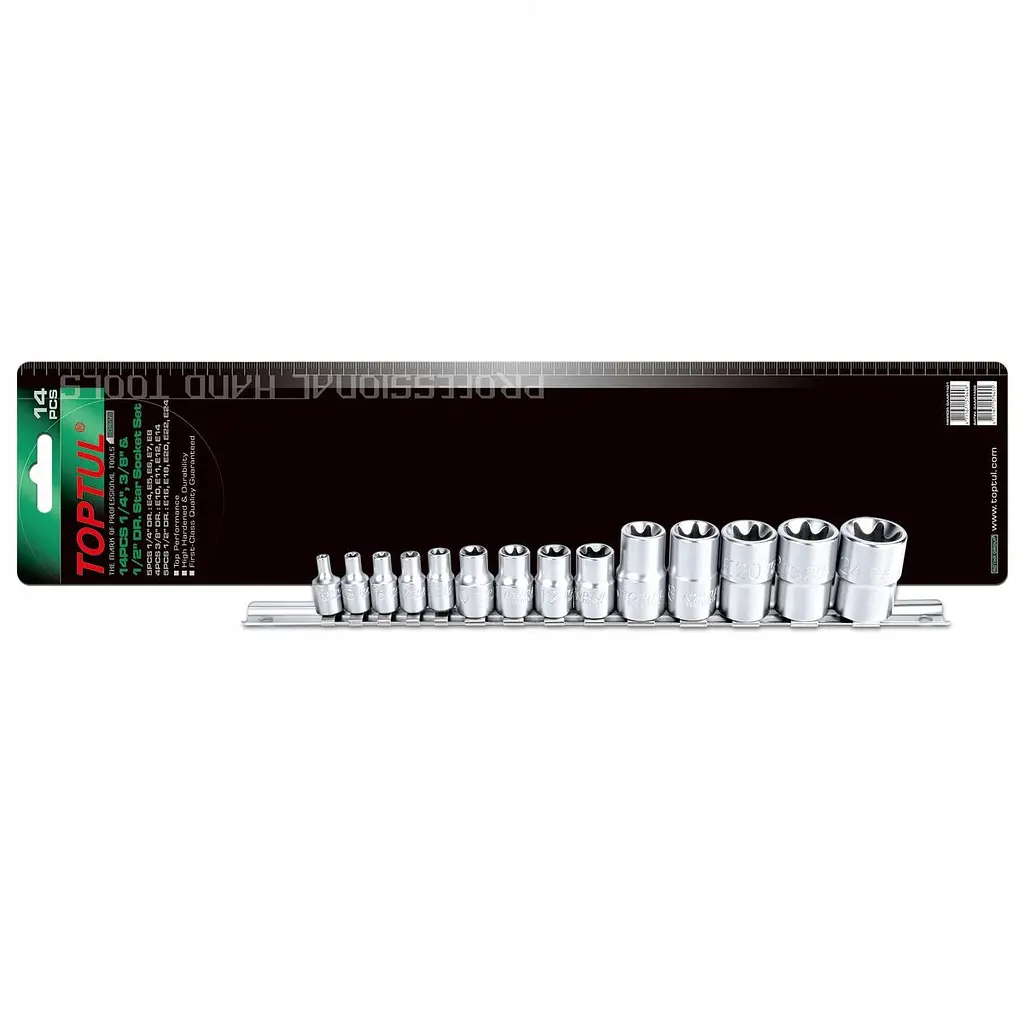 Набір головок TORX на планці TOPTUL 1/4"-1/2" E4-E24 14ед. GAAR1402 - фото 3