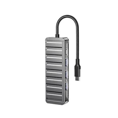 USB-хаб XO HUB015 5 в 1 многофункциональная док-станция Матово-прозрачный - фото 6