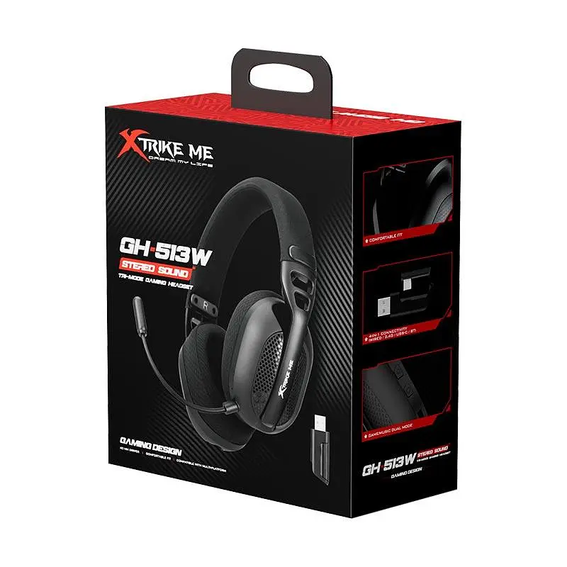 Навушники XTRIKE ME Tri-mode wirless headset GH-513W BK BT6.0/2.4G/Type-C, RGB - фото 2
