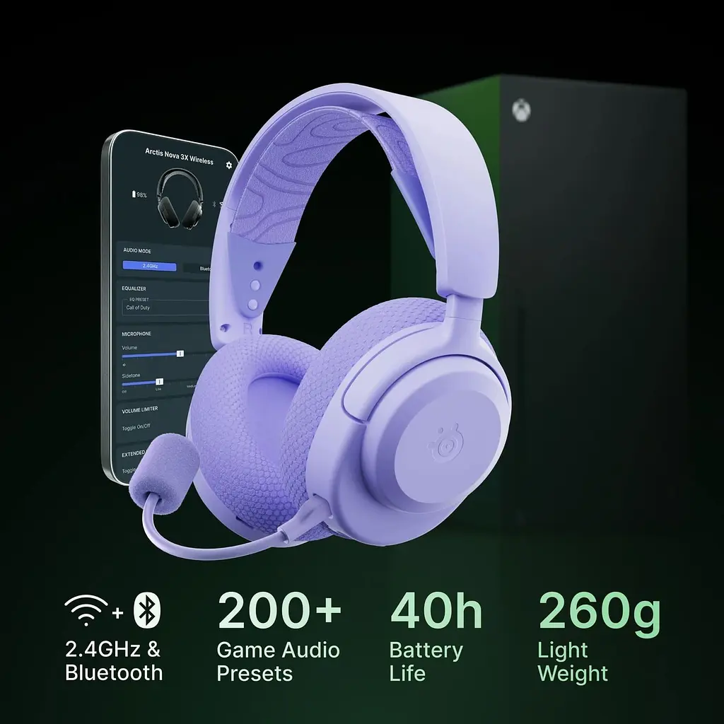 Ігрова гарнітура SteelSeries Arctis Nova 3X Wireless MultiPlatform/Xbox Lavender (61693) - фото 5