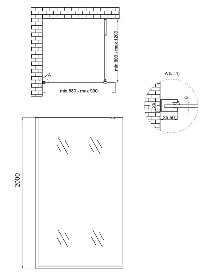 Душова перегородка Qtap Walk-In Standard BLM209.C8 90х200 см, скло Clear 8 мм, покриття CalcLess - фото 6