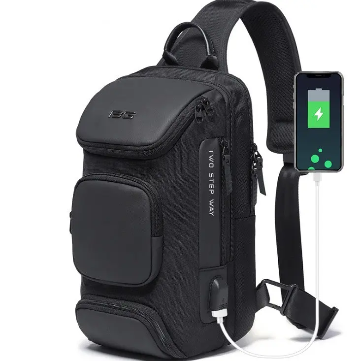 Однолямковий рюкзак через плече Bange BG-7086 9л Сумка-слінг з USB-роз'ємом Black (19380) - фото 2