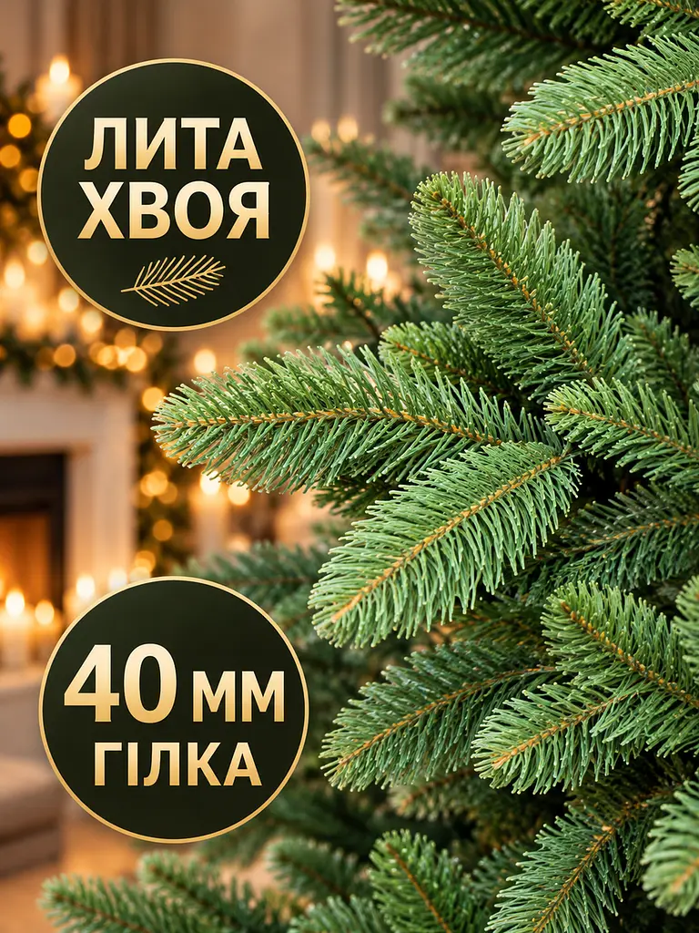 Лита штучна ялинка РЗ21 Кришталь 210 см з густою хвоєю на металевій підставці, зелена (49676492) - фото 4