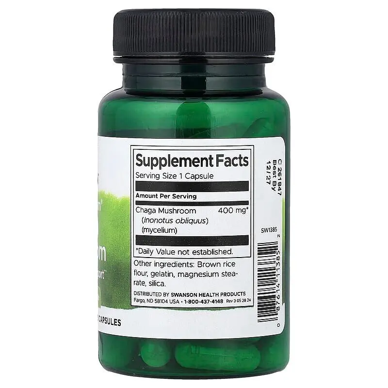 Гриб чага Chaga Mushroom 400 mg Full Spectrum, 60 капсул Swanson vit0004304 - фото 2