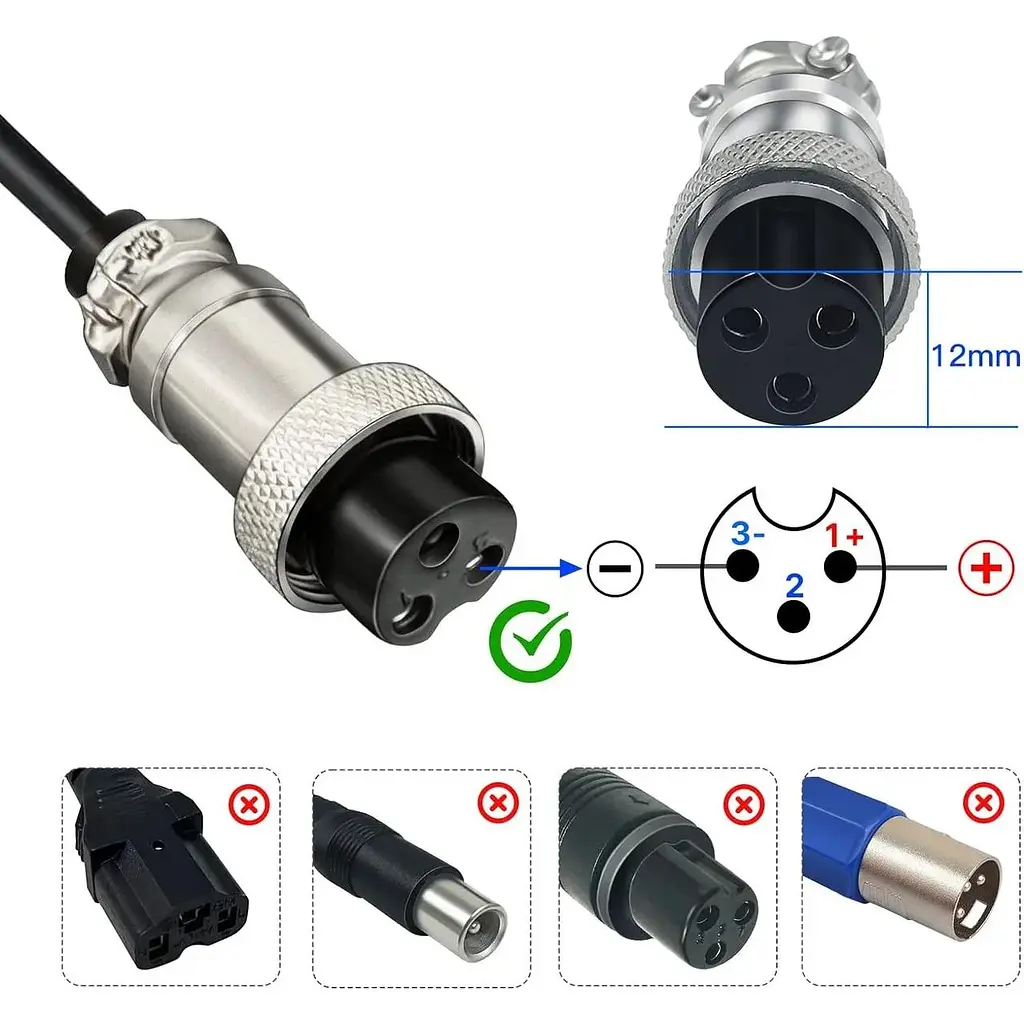 Зарядний пристрій для електричного скутера YZPOWER 42V 2A 36V Li-ion Lithium GX16 (1+3) - фото 3