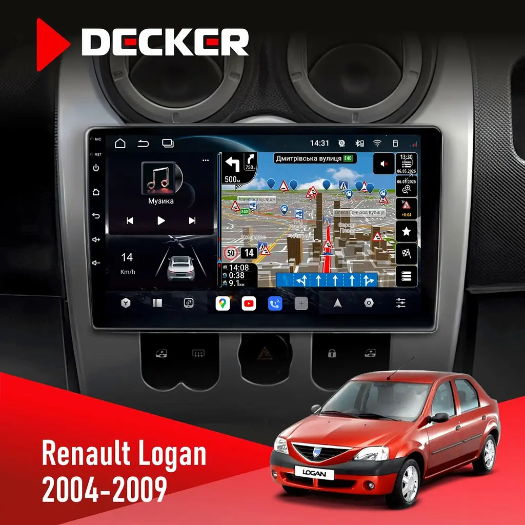 Штатна магнітола Renault Logan 2004-2007 Decker D9-011 4x64, DSP, 4G, 360 Decker (НФ-00006285)