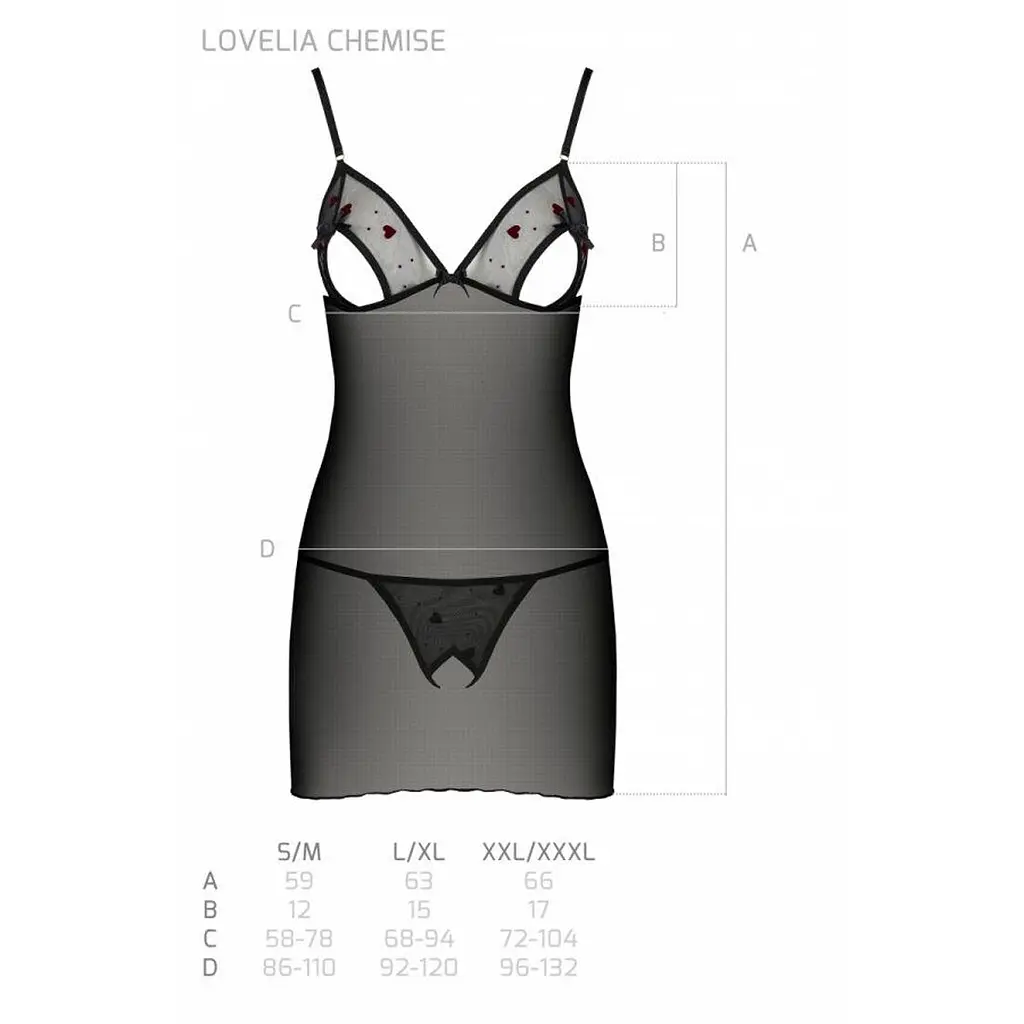 Сорочка з вирізами на грудях, стрінги Passion LOVELIA CHEMISE XXL/XXXL, black - фото 7