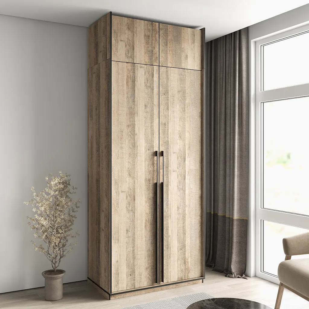 Шафа для одягу Flamecame у спальню з поличками на 2 двері FR-13 Гранж Пісочний - фото 3