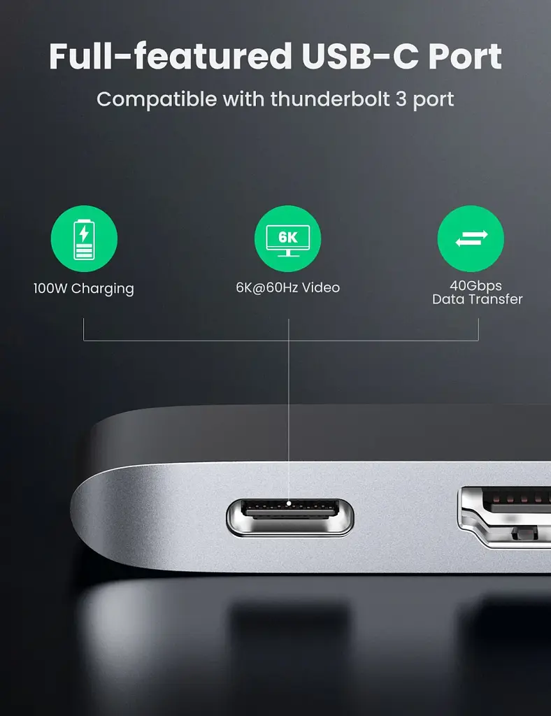 USB-хаб Ugreen 5-in-2 USB C Hub for MacBook Pro/Air Silver (CM251/60559) [72724] - фото 5