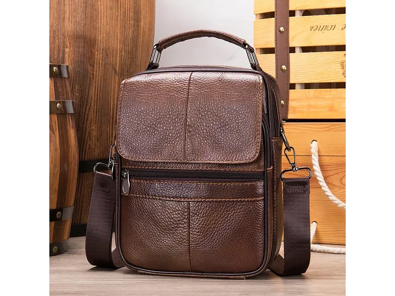 Невелика шкіряна сумка 23160 коричнева 19×25×5 см Vintage sum0029090