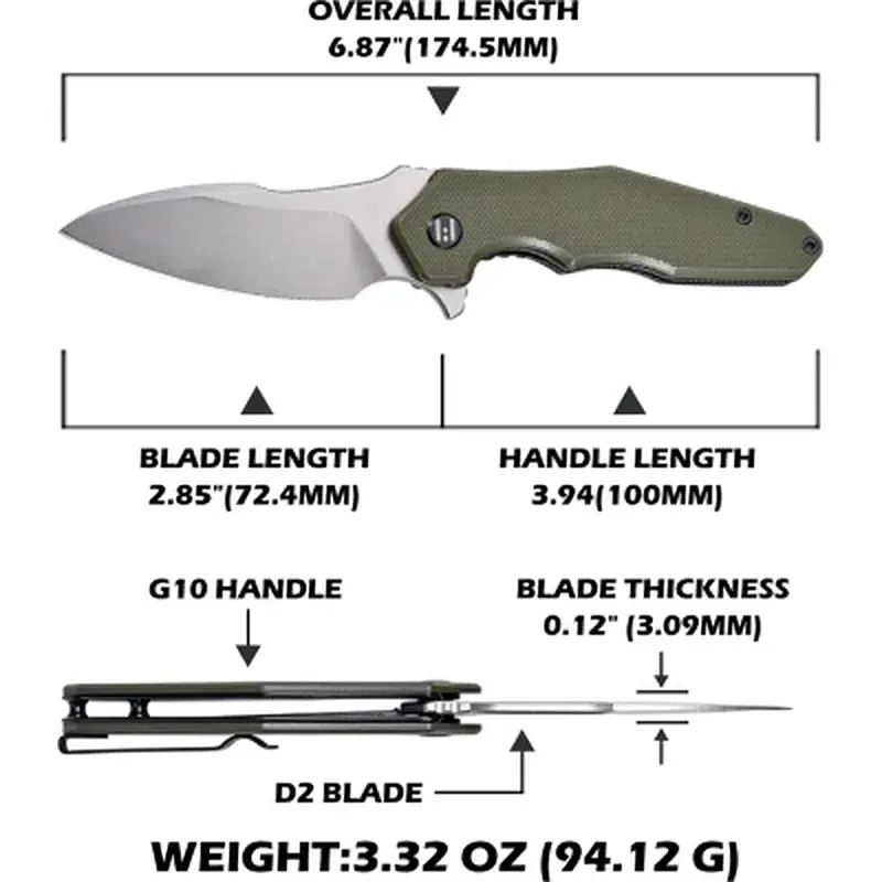 Ніж Hightron Mini Ventura, D2, G10, зелений, сталевий stonewash клинок (HK05GRNS) - фото 11