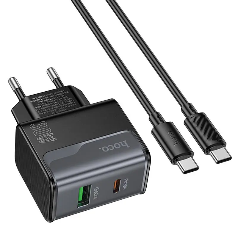 МЗП Hoco CS73A Star Speed PD30W+QC3.0 (1USB-A/1C) + кабель Type-C to Type-C Midnight Black - фото 3