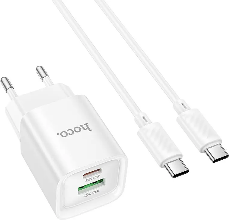 Зарядний пристрій HOCO C147A Charm PD20W+QC3.0 charger set C to C white - фото 3