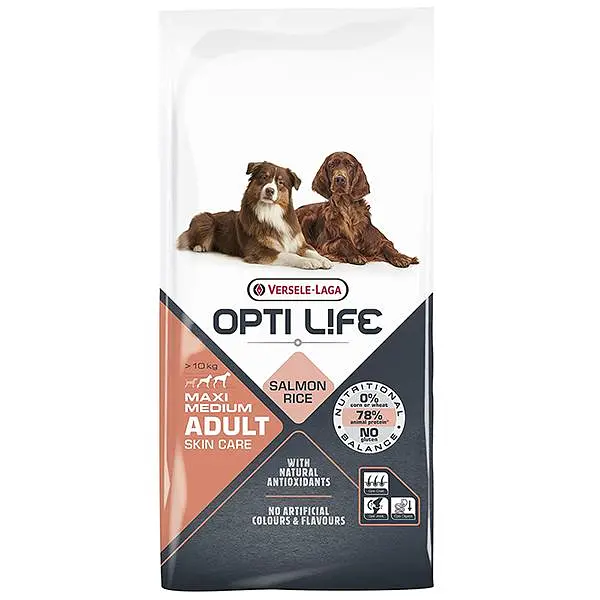 Сухий суперпреміум корм Opti Life Adult Skin Care Medium & Maxi Опті Лайф для собак середніх і великих порід, Лосось 12.5 кг (311479)