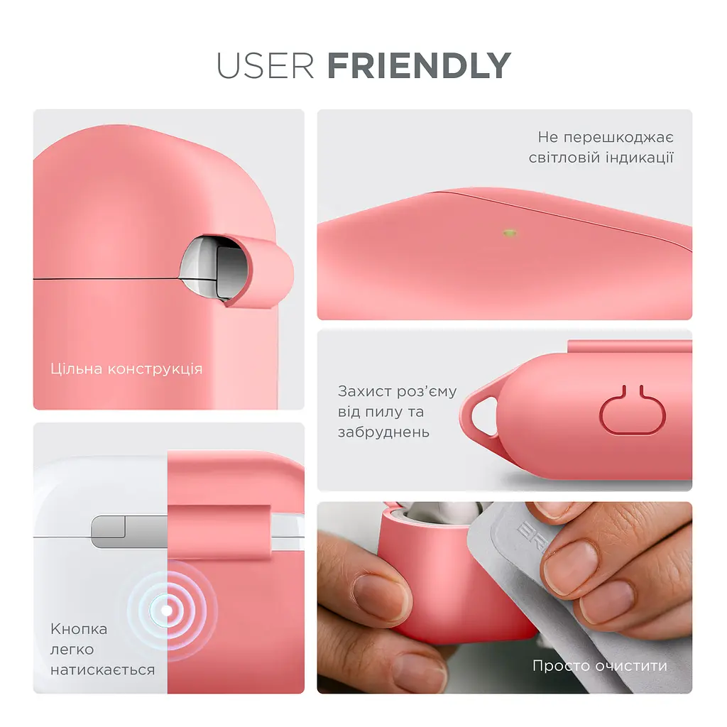 Силіконовий чохол для навушників Apple AirPods 3, Hang Case, рожевий, ультратонкий захисний кейс товщиною 2 мм, захист від подряпин, пилу та ударів, компактний, з карабіном для кріплення, ArmorStandart (ARM60320) - фото 5