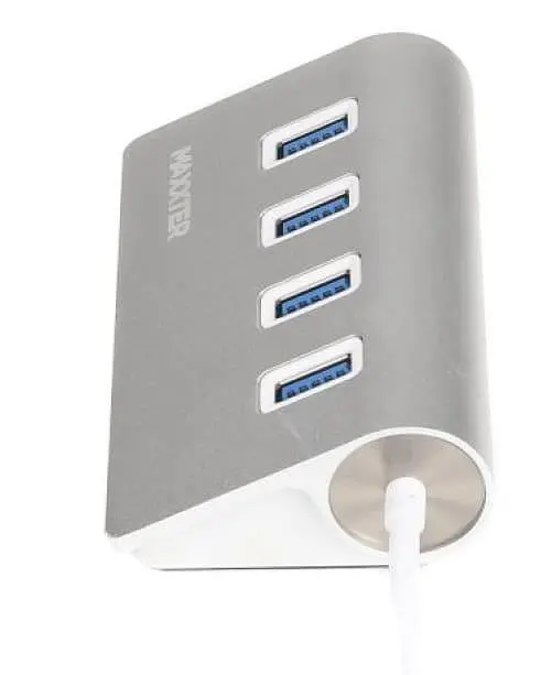 USB-Хаб Maxxter USB Type-C 4хUSB3.0 Silver (HU3С-4P-01) - фото 2