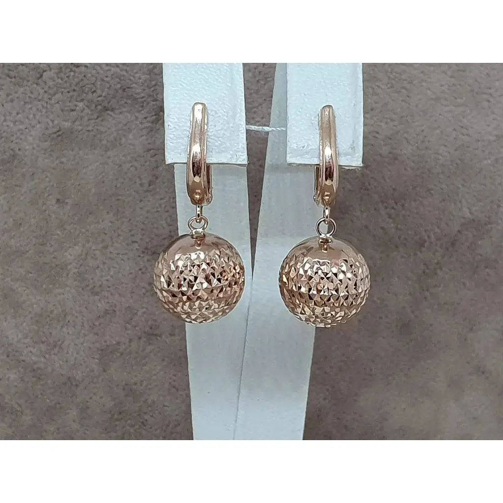 Золоті сережки-підвіски Favoritum Кулі з алмазною гранню. 210137_12_А - фото 4