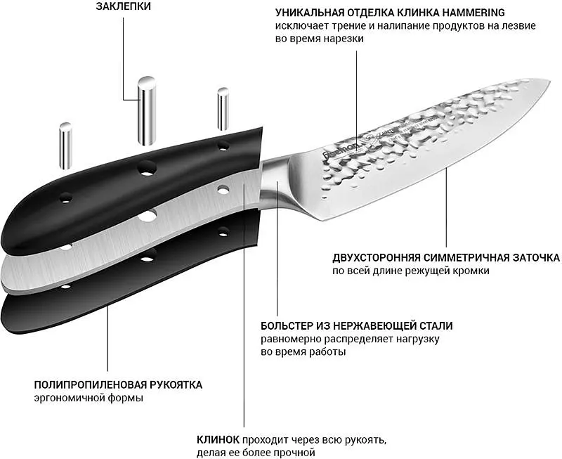 Ніж кухарський Hattori hammered з нержавіючої сталі Fissman 15х12,5 см kuh0007502 - фото 3