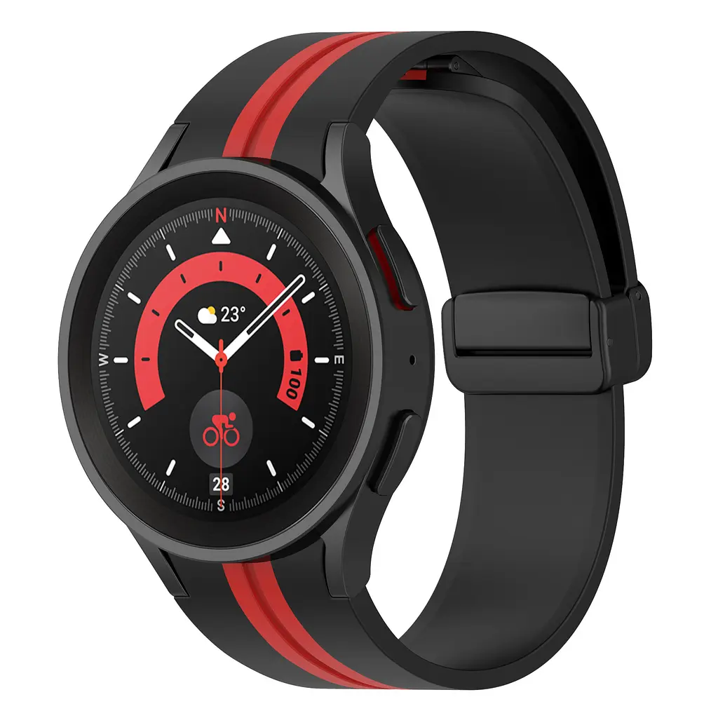Ремешок для Samsung Galaxy Watch 6 40mm 6 44mm - черно-красный ширина крепления 20мм силикон Watchbands Cls-line-black (W36-2W432432) - фото 2