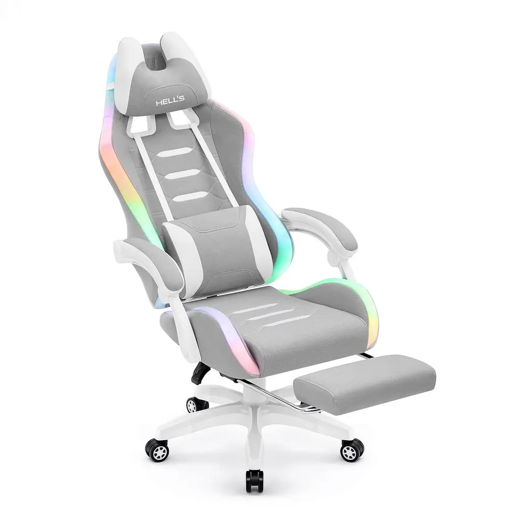 Компьютерное кресло Hell's HC-1039 LED RGB Grey-White (ткань) - фото 4