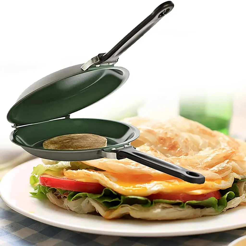 Сковорода для млинців та панкейків подвійна Pancake Maker Ø 19 см з антипригарним покриттям, Kitchen Master Зелений 86740 - фото 8