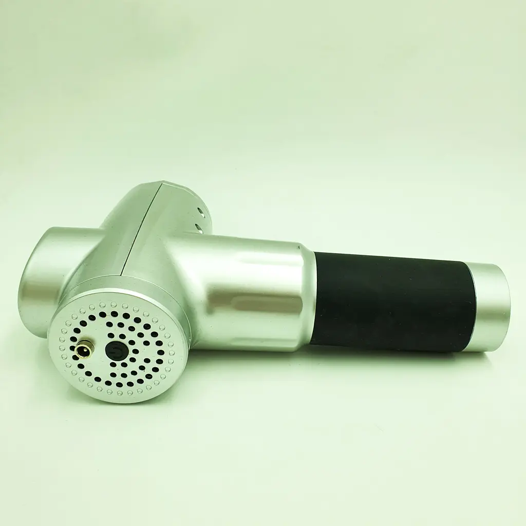 М'язовий масажер для тіла ручний акумуляторний портативний 4 насадки Fascial Gun MP-320 сірий - фото 9