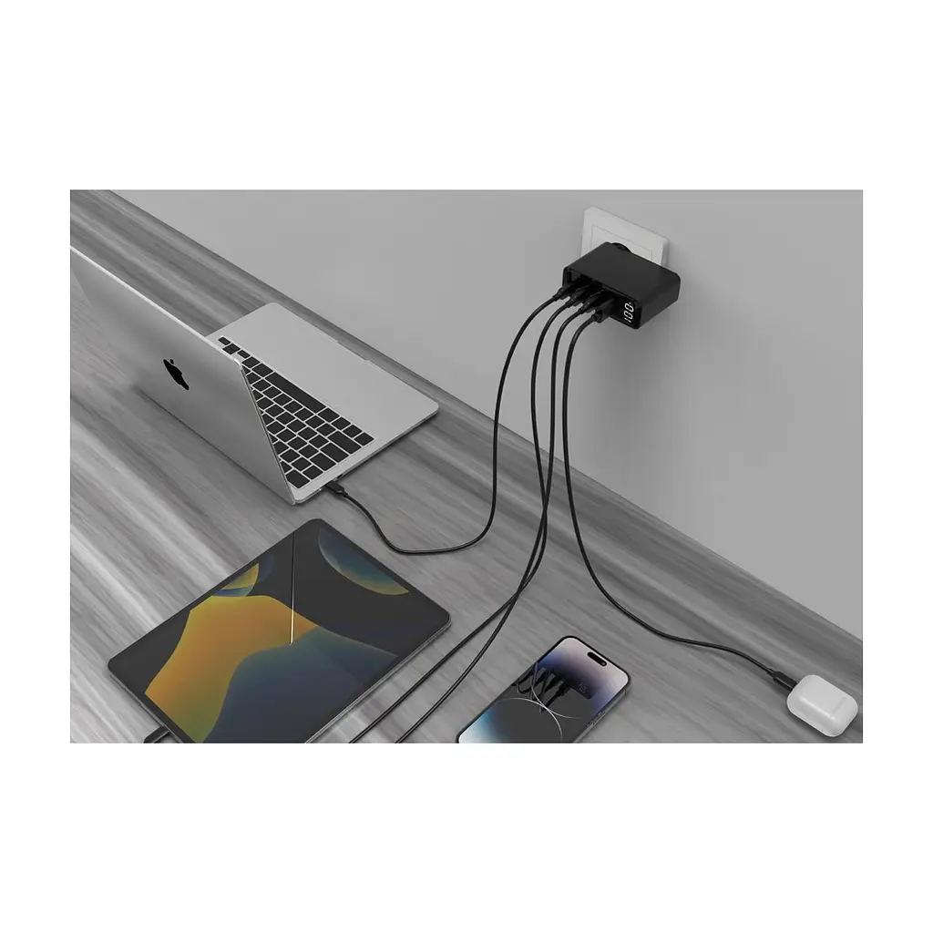 Зарядний пристрій Gembird 3xUSB-C PD100W + 1xUSB QC3.0 30W black (TA-UC-PDQC100LCD-01-BK) - фото 8