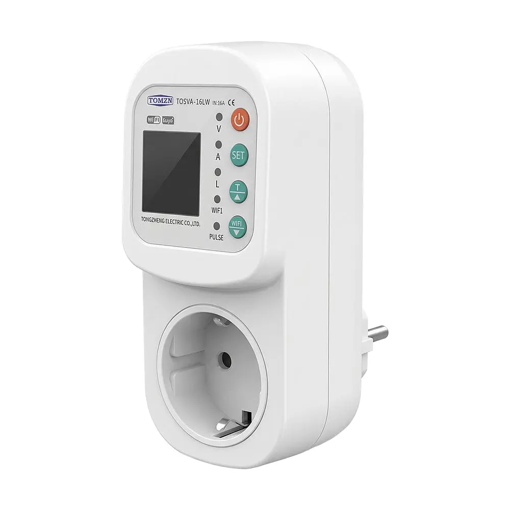 Розумна розетка з реле контролю напруги та струму з Wi-Fi (Tuya) TOMZN TOSVA-16LW EU 16A, моніторинг енергоспоживання, захист від витоку струму (51-00124)