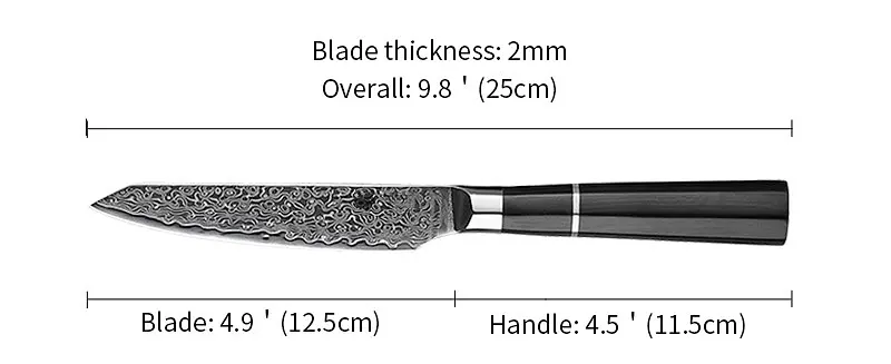 Ніж універсальний Damascus DK-EK 2007 VG-10 дамаська сталь 67 шарів лезо 12.5 см - фото 2